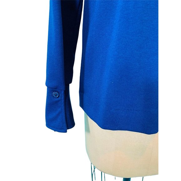Vintage 70s Cobalt Blue Shirt Womens Large Bust Pockets Polyester Button Down To - Picture 10 of 10